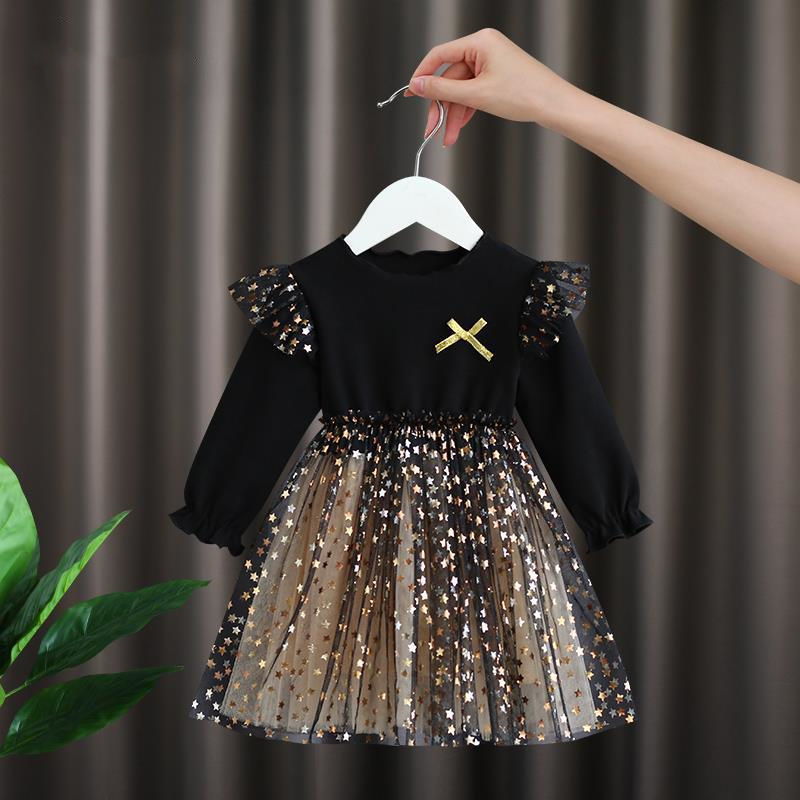 Baby Clothing Korea - Детское Хлопковое платье-пачка, черное Сетчатое платье